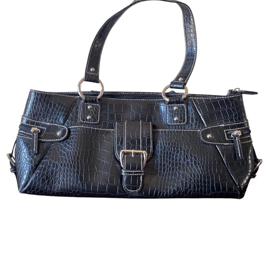 Y2K Vegan Leather Croc Embossed Rectangle Shoulder Bag 2000's Vintage
